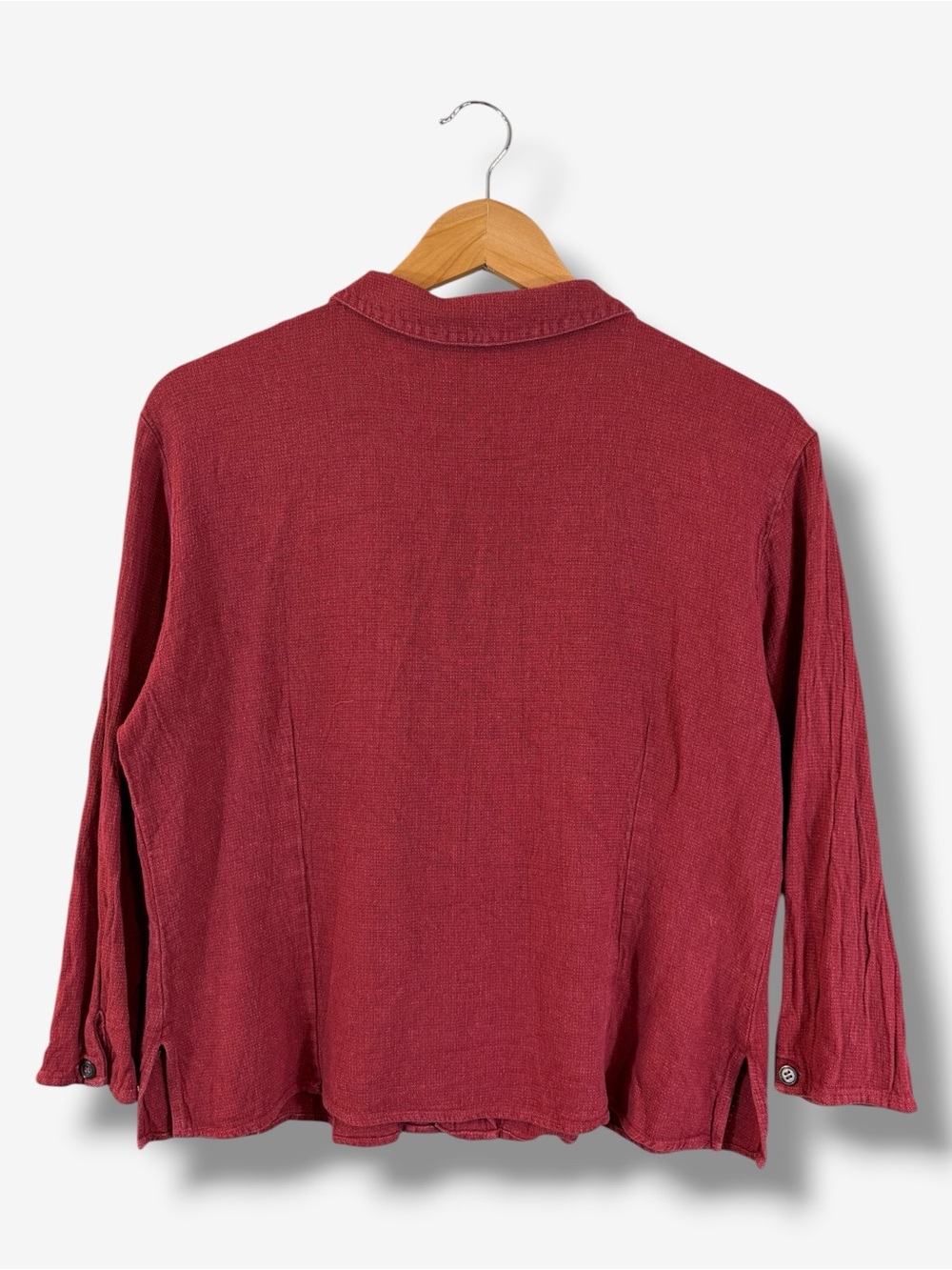 CP Shades Button Down Shirt Size L Burgundy Wine Red Boxy 3/4 Sleeve Lagenlook - Picture 7 of 7